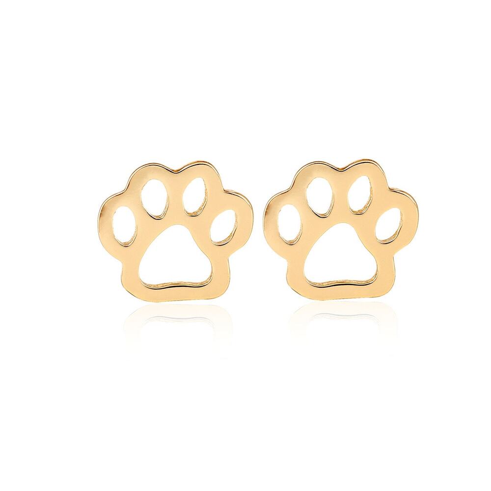 Gold Paw Print Stud Earrings Pet Lover Stainless Steel Earrings NWOT